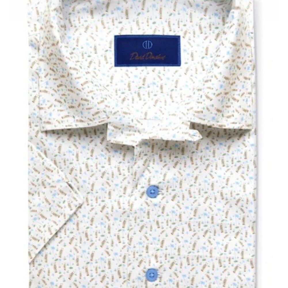 David Donahue Men's Camp Shirt L Short Sleeve Golf Clubs Print